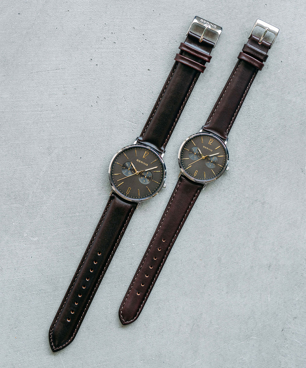 BERING Pair Watch Changes Gray�~Gold 14240-005 14236-005 �i�x�[�����O �y�A�E�H�b�` �r���v �O���[�~�S�[���h������ �u���E�����U�x���g�[���V���o�[���b�V���x���g�j